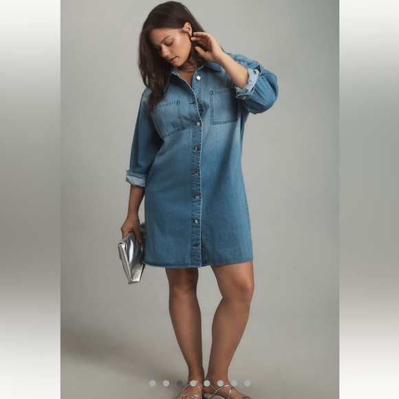 NWT Anthropologie Porridge Long Sleeve Collared Denim Mini Shirt Dress - Picture 3 of 13